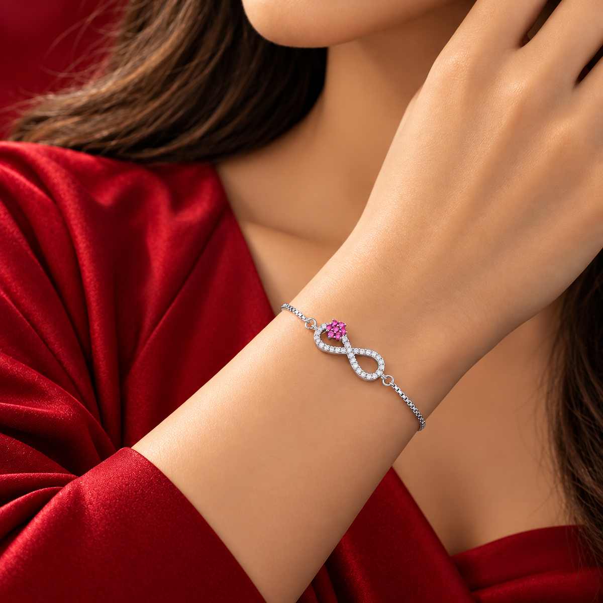 Taravya Women’s Infinity Pink Blossom Silver Bracelet