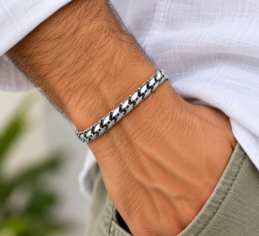 Taravya Men’s Premium Silver Byzantine Chain Bracelet