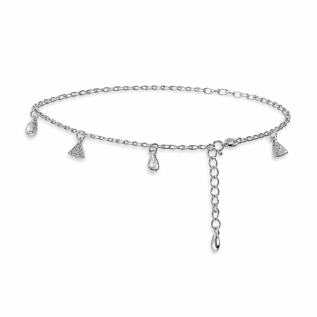 Crystal Triangle Drop Silver Anklet
