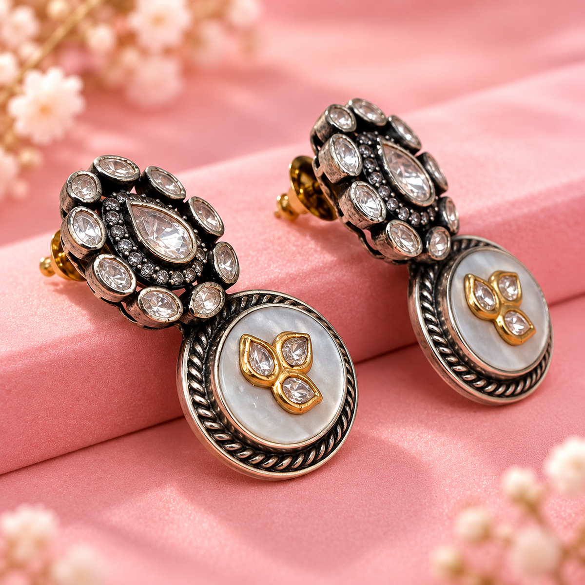 Taravya 925 Silver Pearl Bloom Drop Earrings