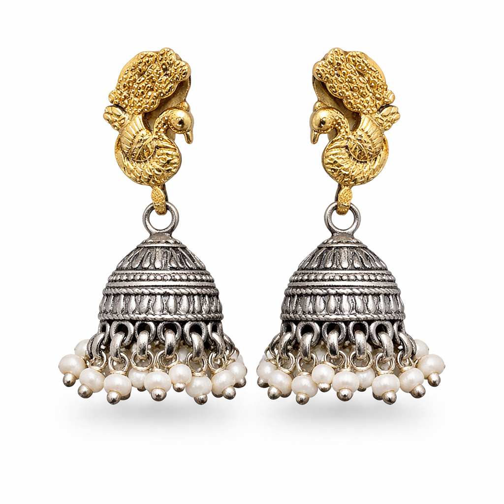 Mayura Dangle Jhumki – Oxidised Silver Earrings