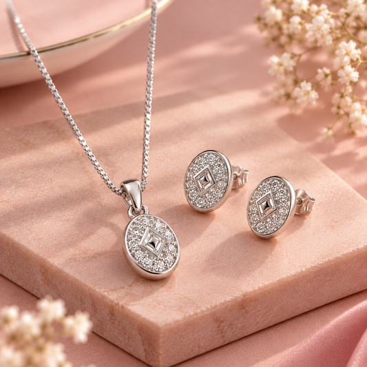 Royal Radiance Diamond-Finish Necklace & Earrings Set Taravya