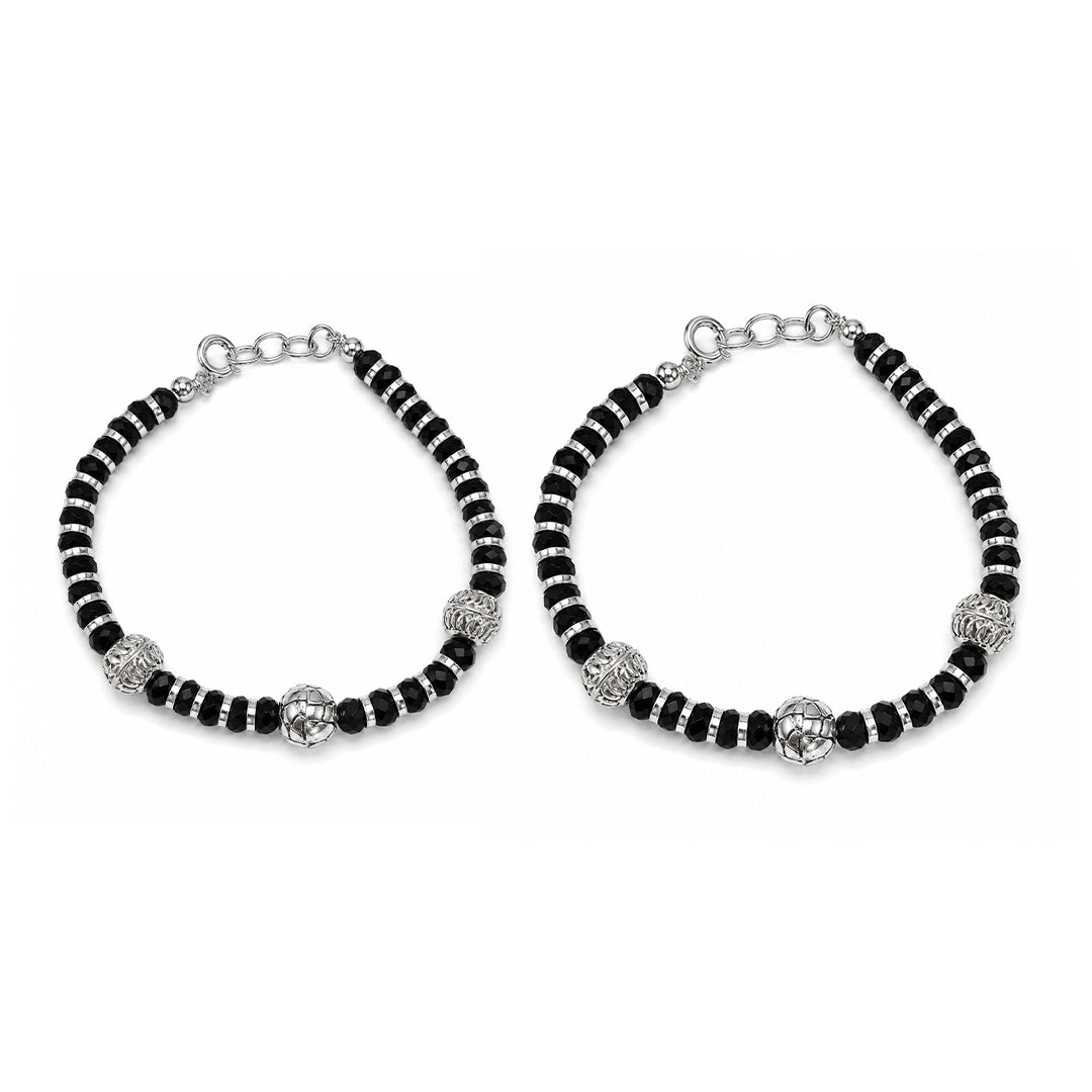 Kids Silver Beaded Nazar Bracelet Pair