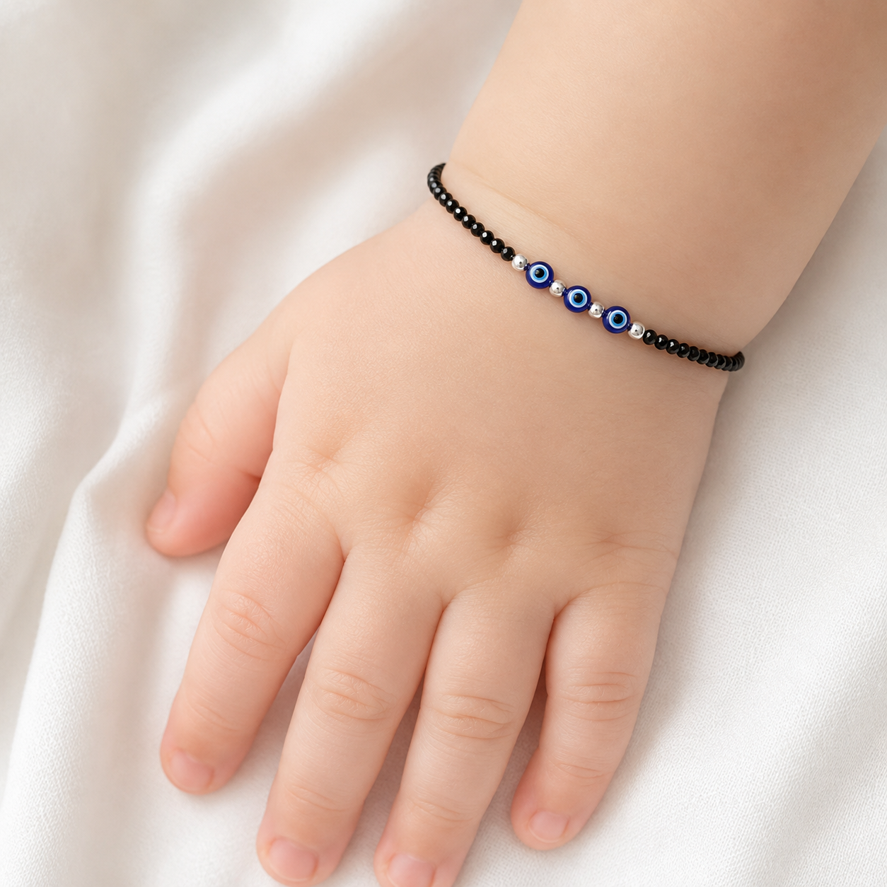 Kids Black & Blue Beaded Evil Eye Bracelet (Single)