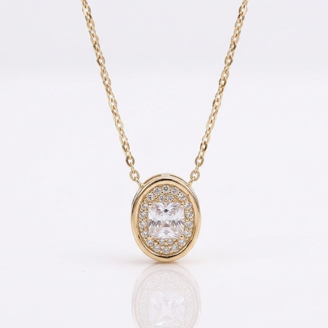 Silver Solitaire Pendant Gold Plated with Link Chain
