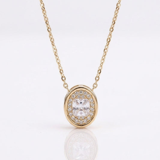 Silver Solitaire Pendant Gold Plated with Link Chain
