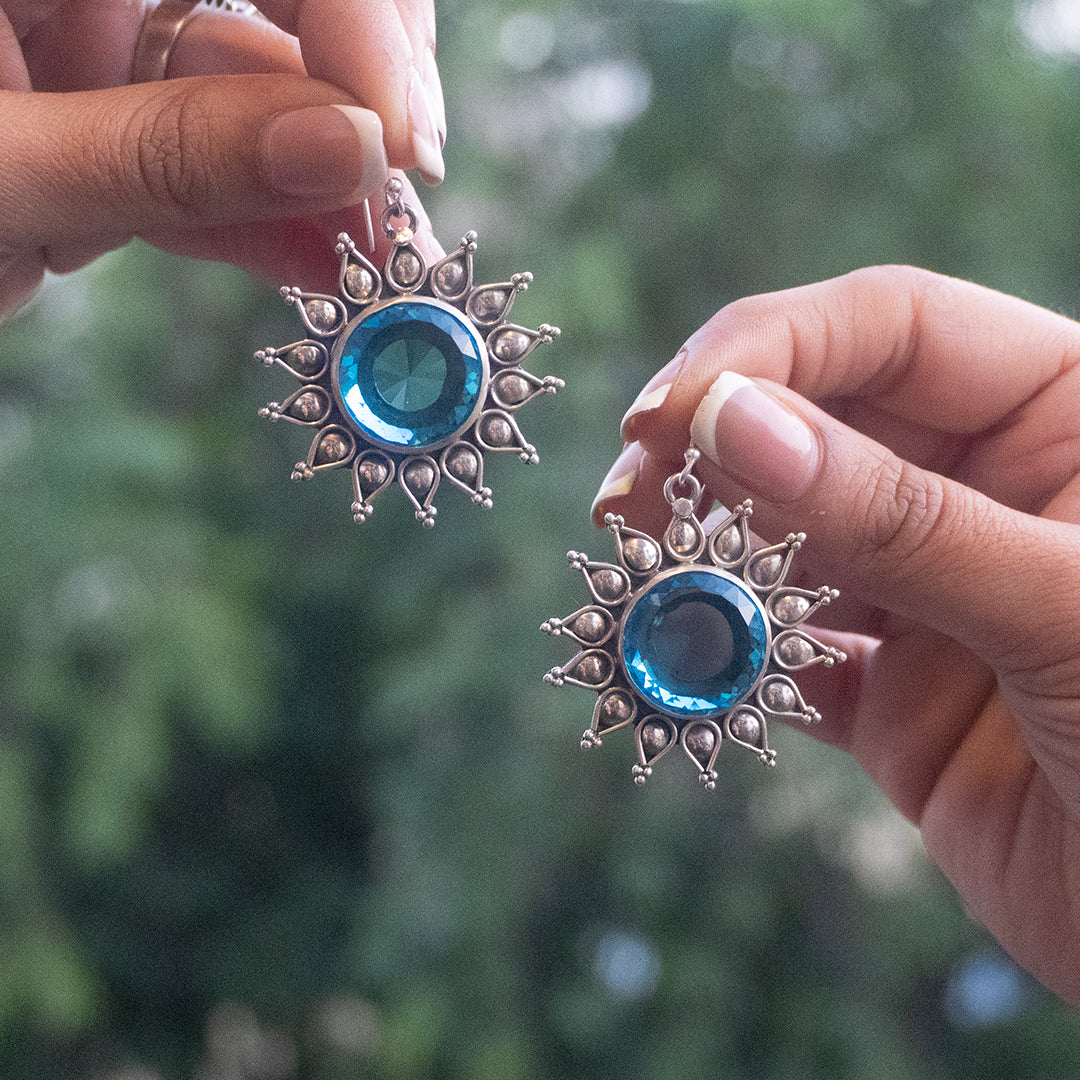 Blue Saphire Pure 925 Silver Earrings