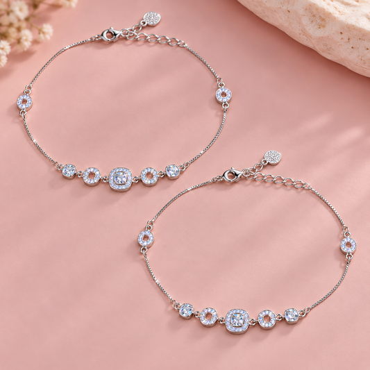 Royal Halo Crystal 925 Sterling Silver Anklet Taravya