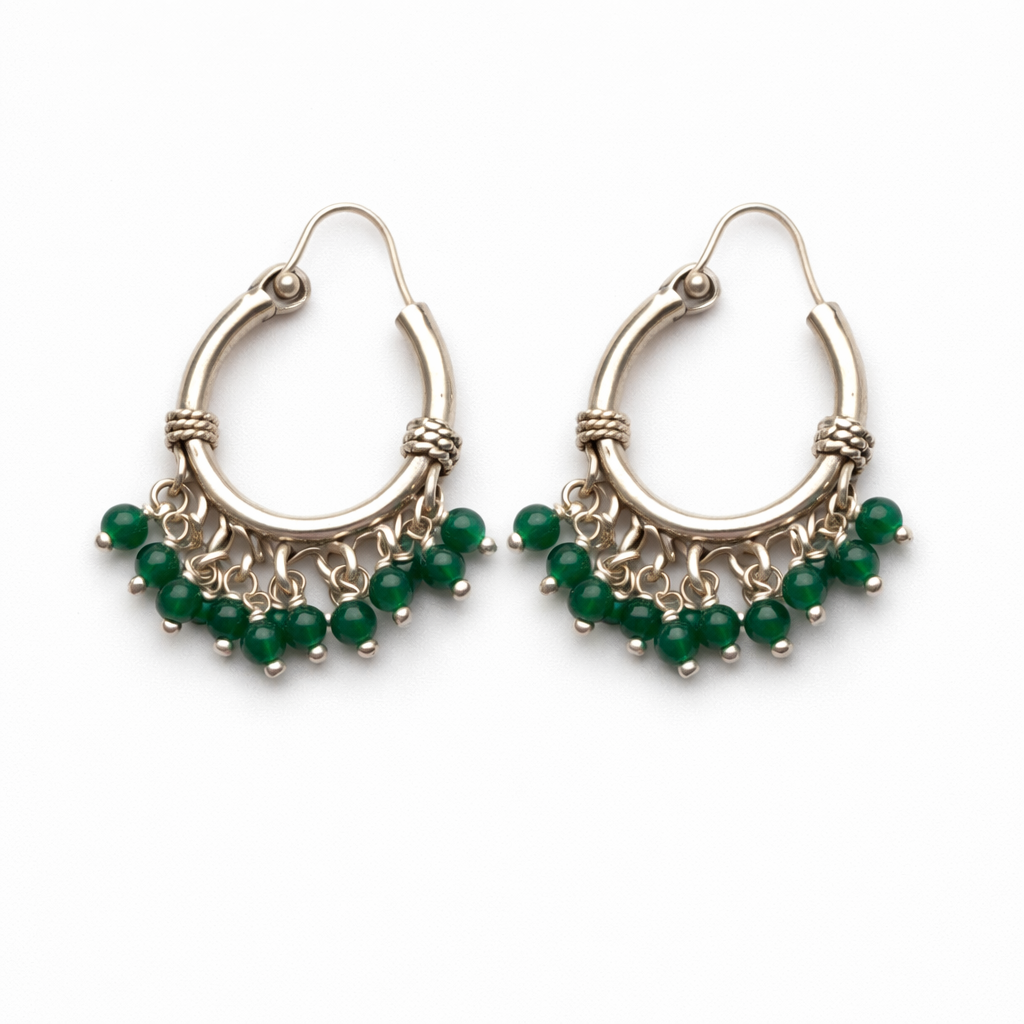 Green Jhumki Earrings – 925 Sterling Silver