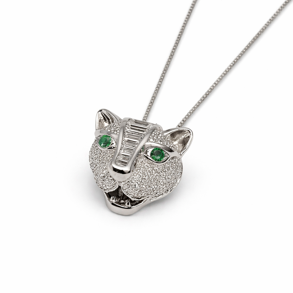 Emerald Panther Necklace Pure 925 Silver