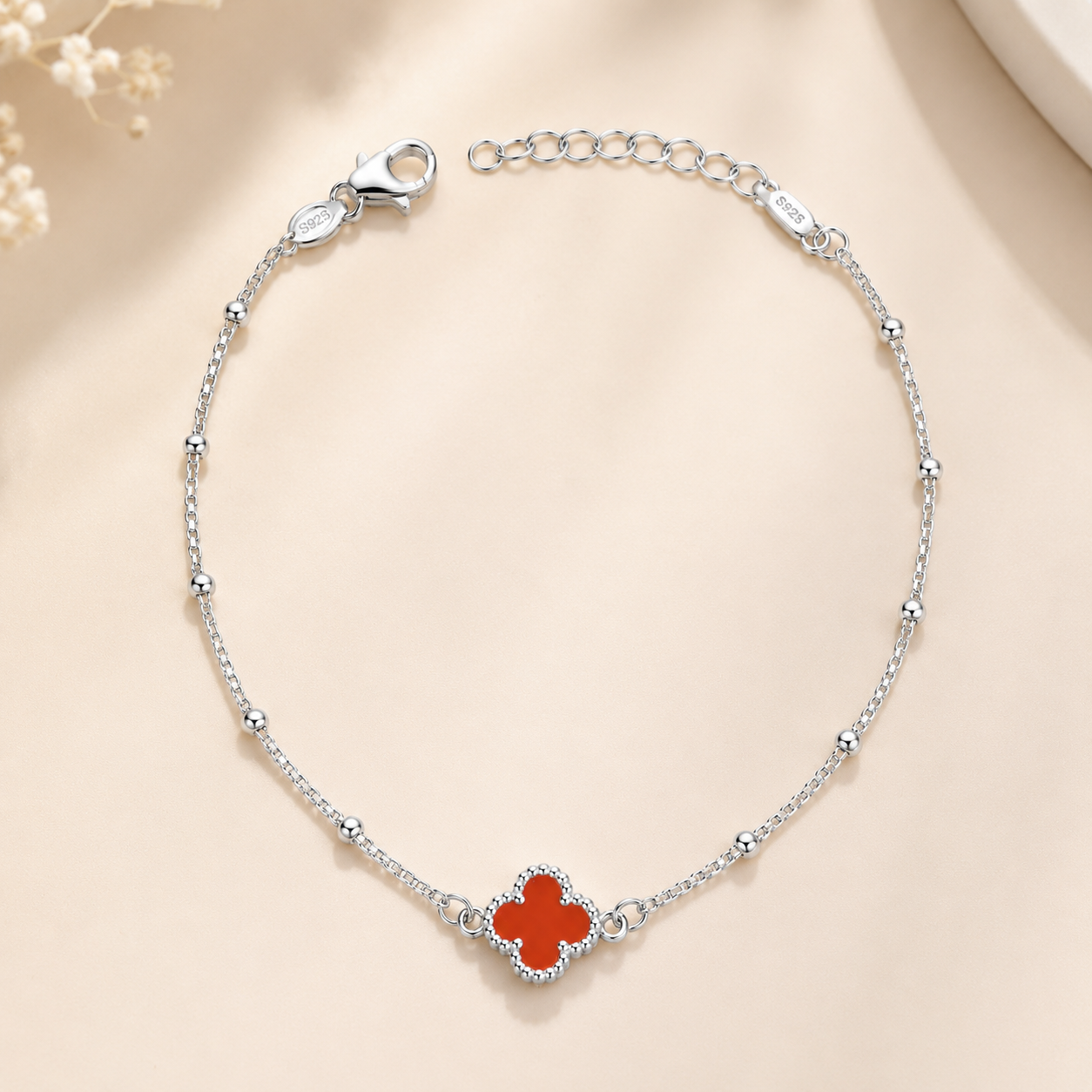 Red Clover 925 Silver Bracelet