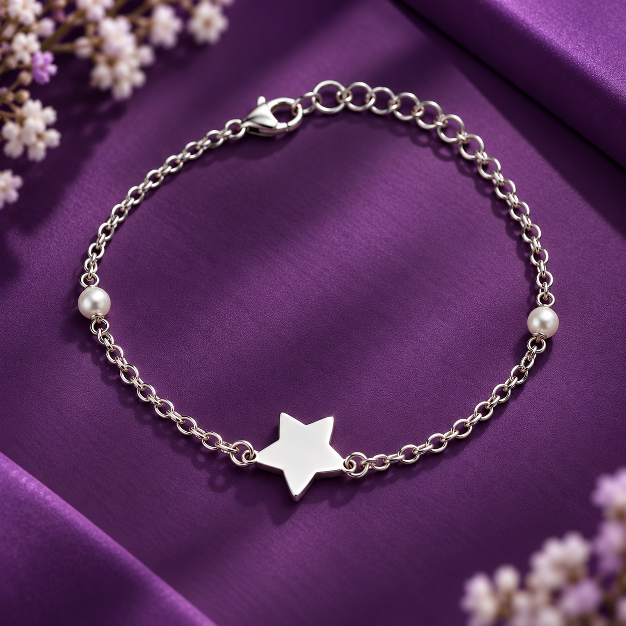 Taravya Women’s Pearl Star Silver Bracelet