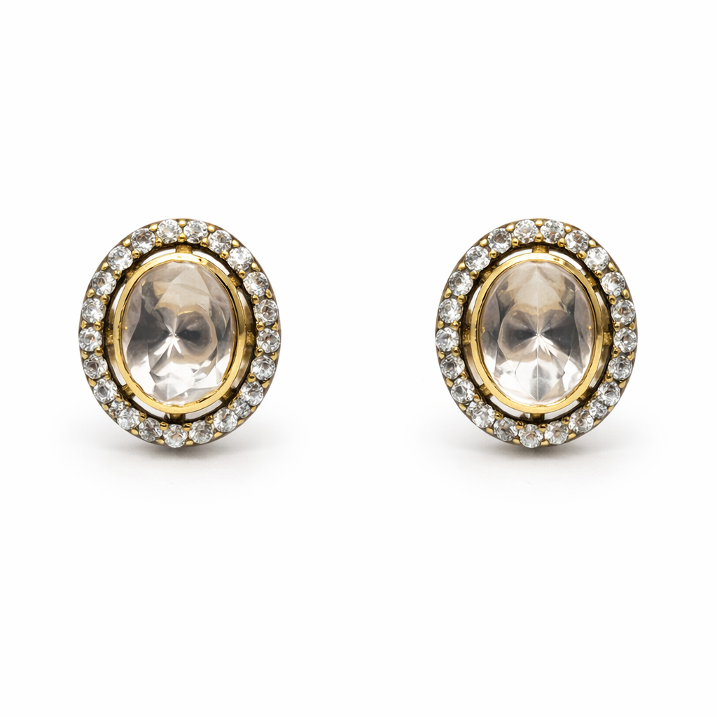 Polki Moissanite Silver Earrings