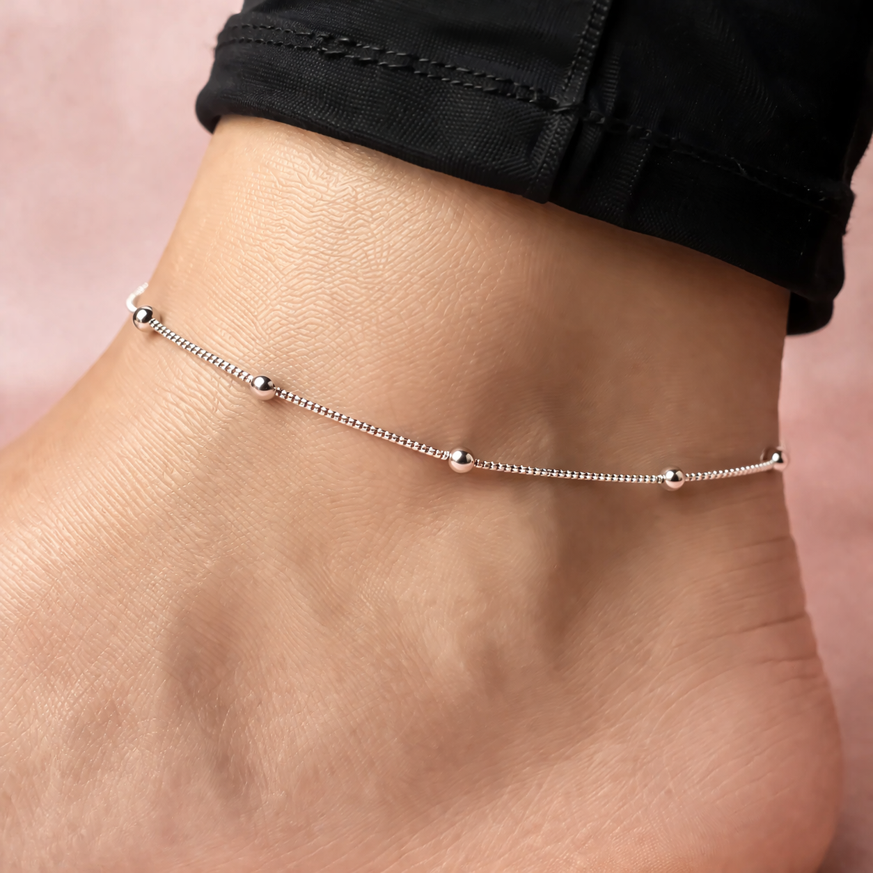 Pure 925 Silver Beaded Anklet