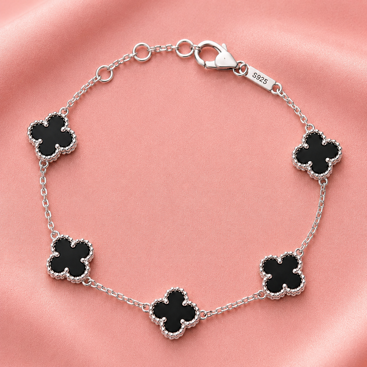 Midnight Clover 925 Sterling Silver Bracelet