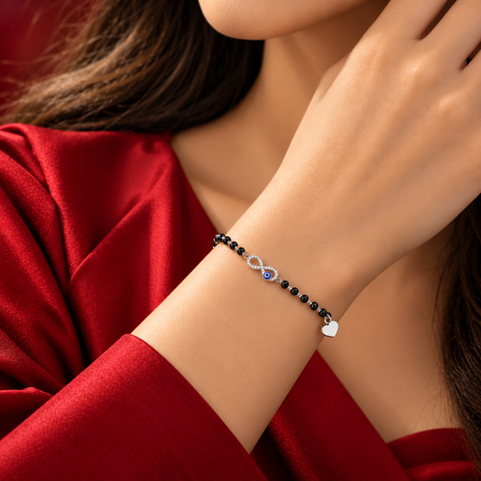 Taravya Women’s Infinity Evil Eye Black Bead Bracelet
