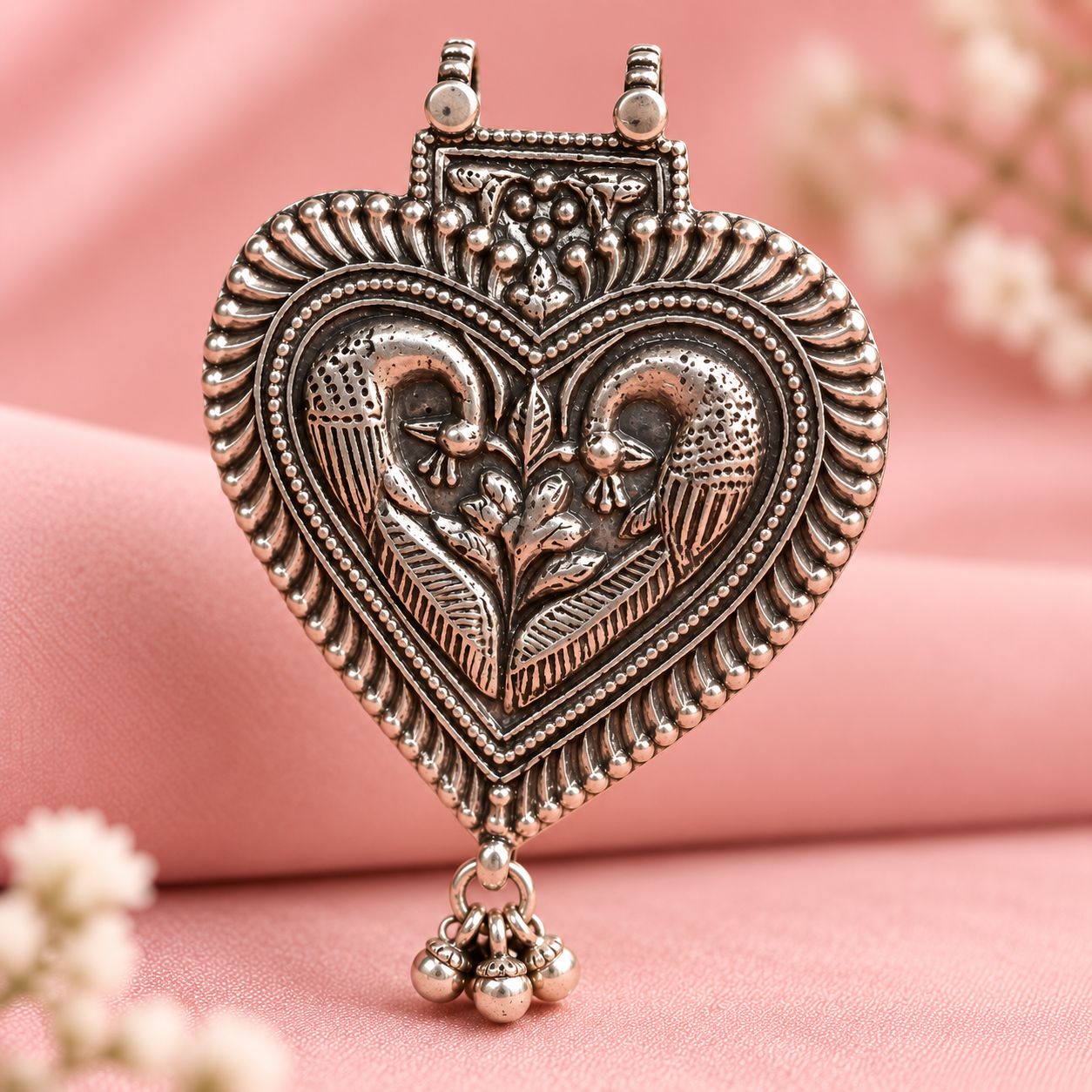 Taravya 925 Silver Heart & Love Bird Pendant