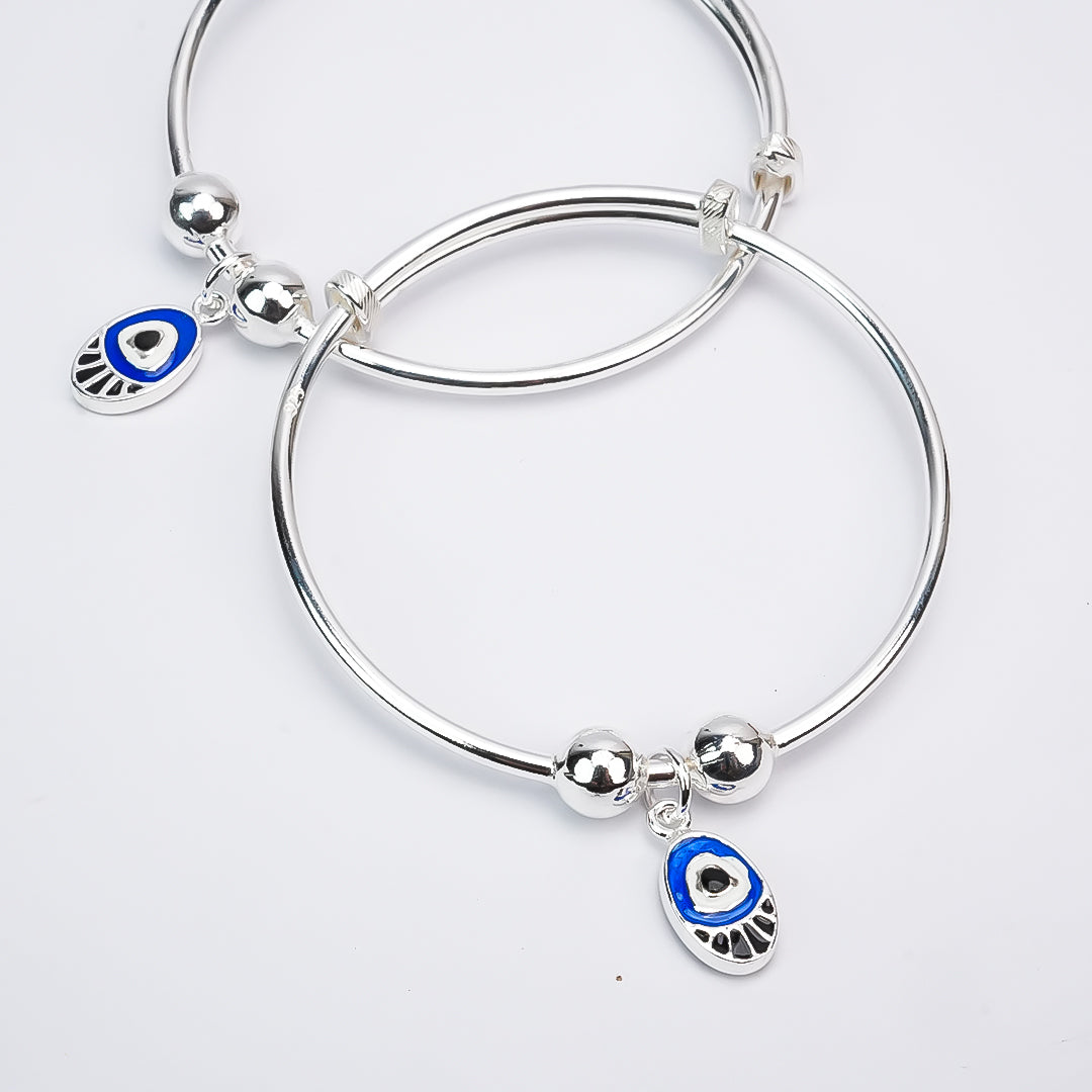 Silver Blue Nazar Kids Bangle Bracelet