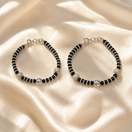 Kids Silver Beaded Nazar Bracelet Pair