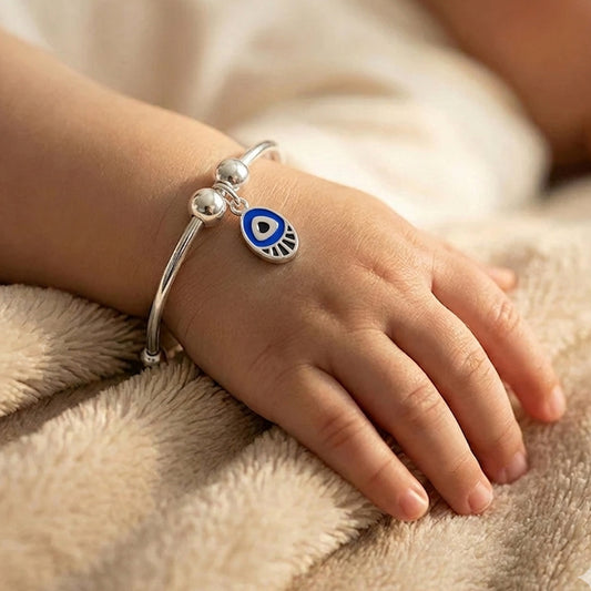 Silver Blue Nazar Kids Bangle Bracelet