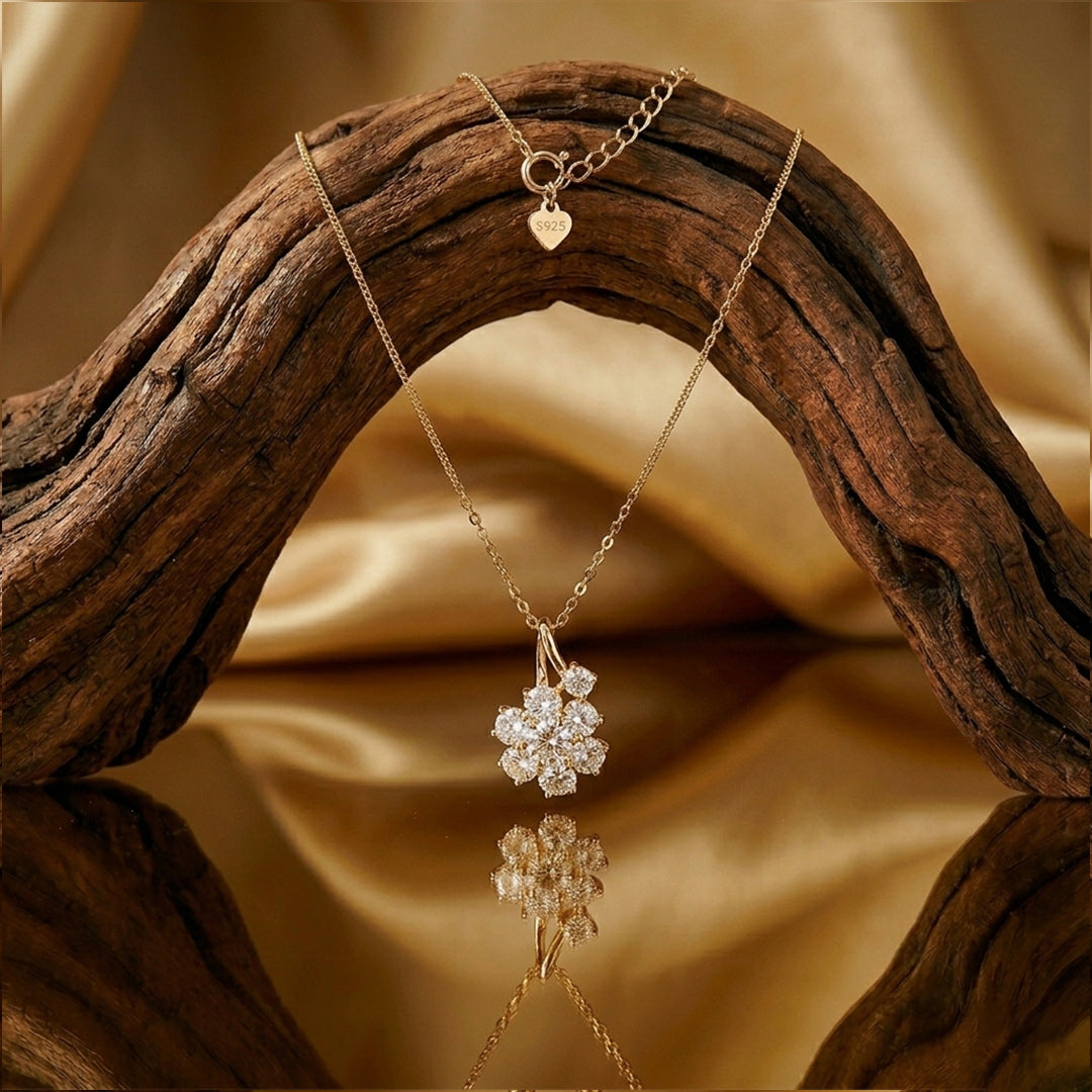 Flower Rhodium Plated 925 Silver Necklace