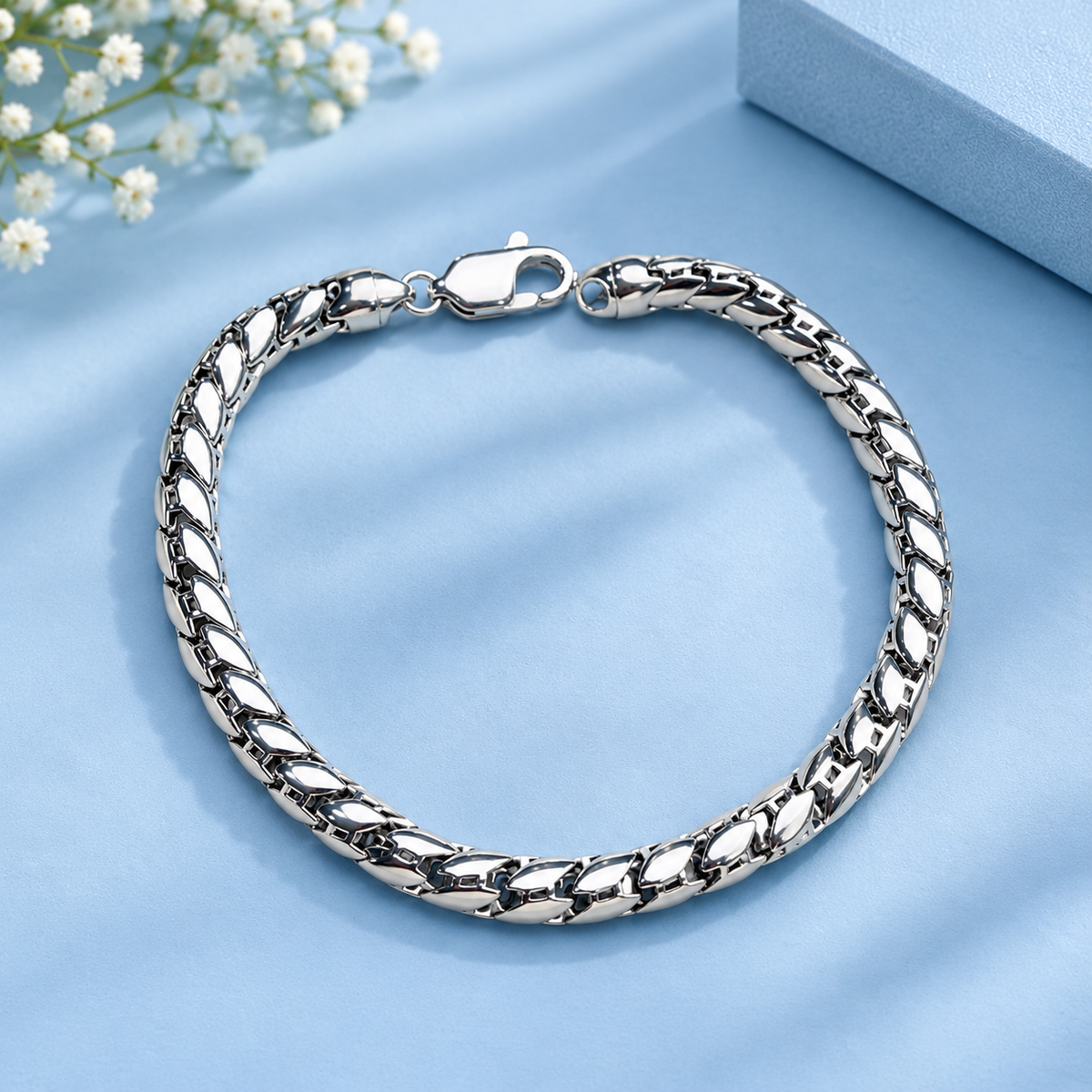 Taravya Men’s Premium Silver Byzantine Chain Bracelet