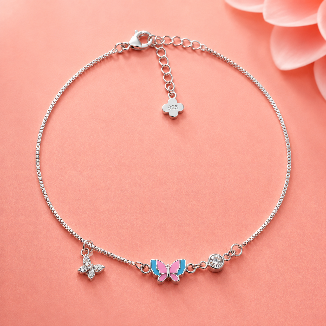 Butterfly Bloom 925 Silver Anklet (SIngle)