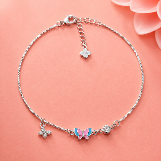 Butterfly Bloom 925 Silver Anklet (SIngle)