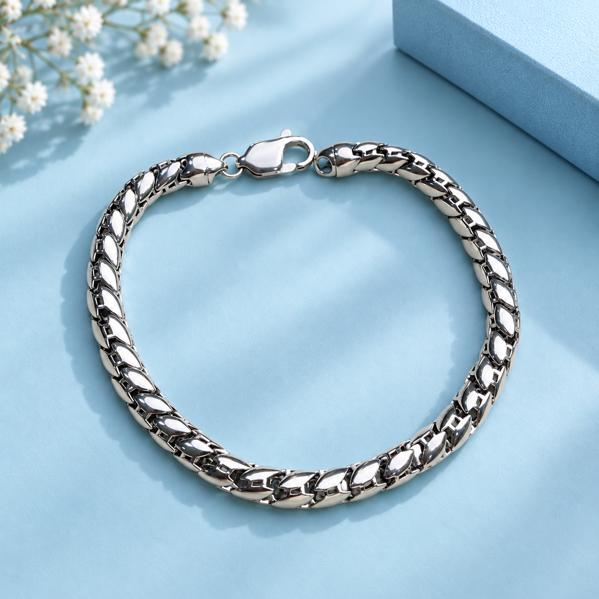 Taravya Men’s Premium Silver Byzantine Chain Bracelet