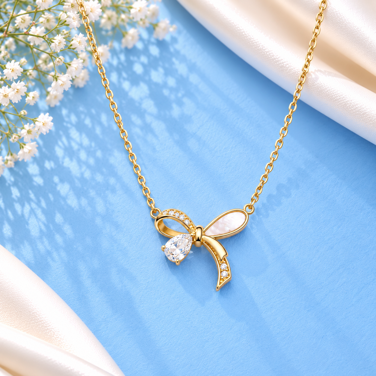 Bow Gold Necklace Pure 925 Silver