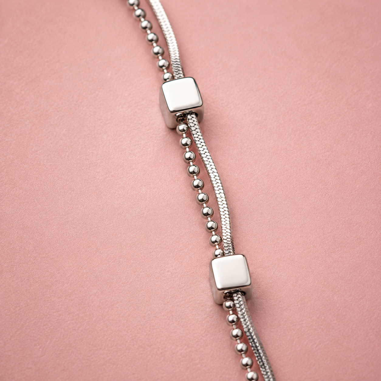 Double-Line Cube Bead Necklace