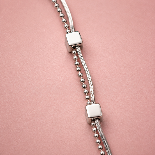 Double-Line Cube Bead Necklace