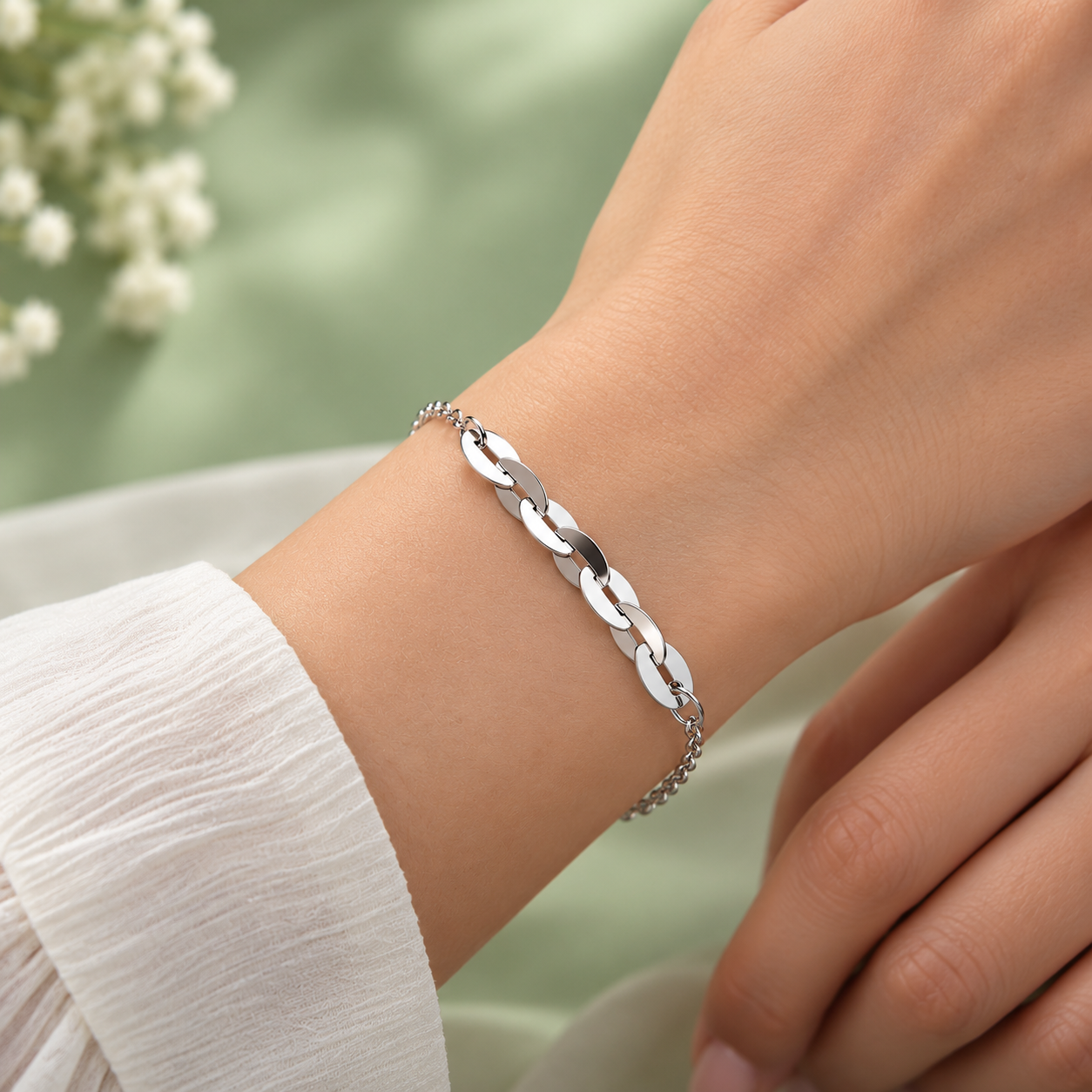 Taravya Women’s Dual Chain Silver Bracelet
