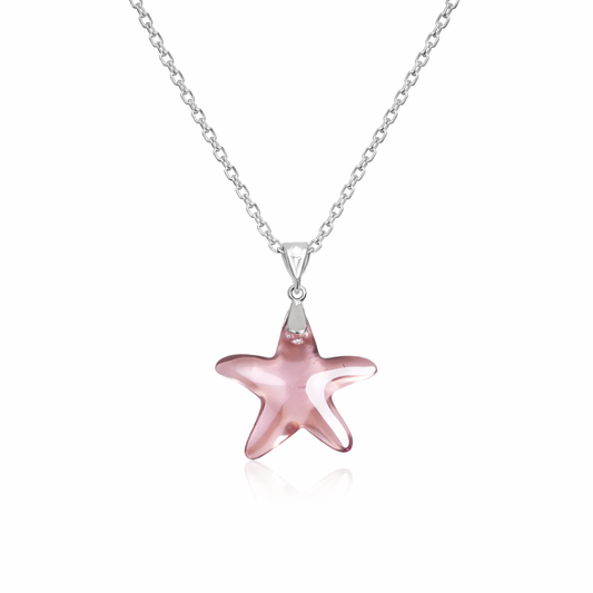 Purple Crystal Star Pendant Necklace Pure 925 Silver