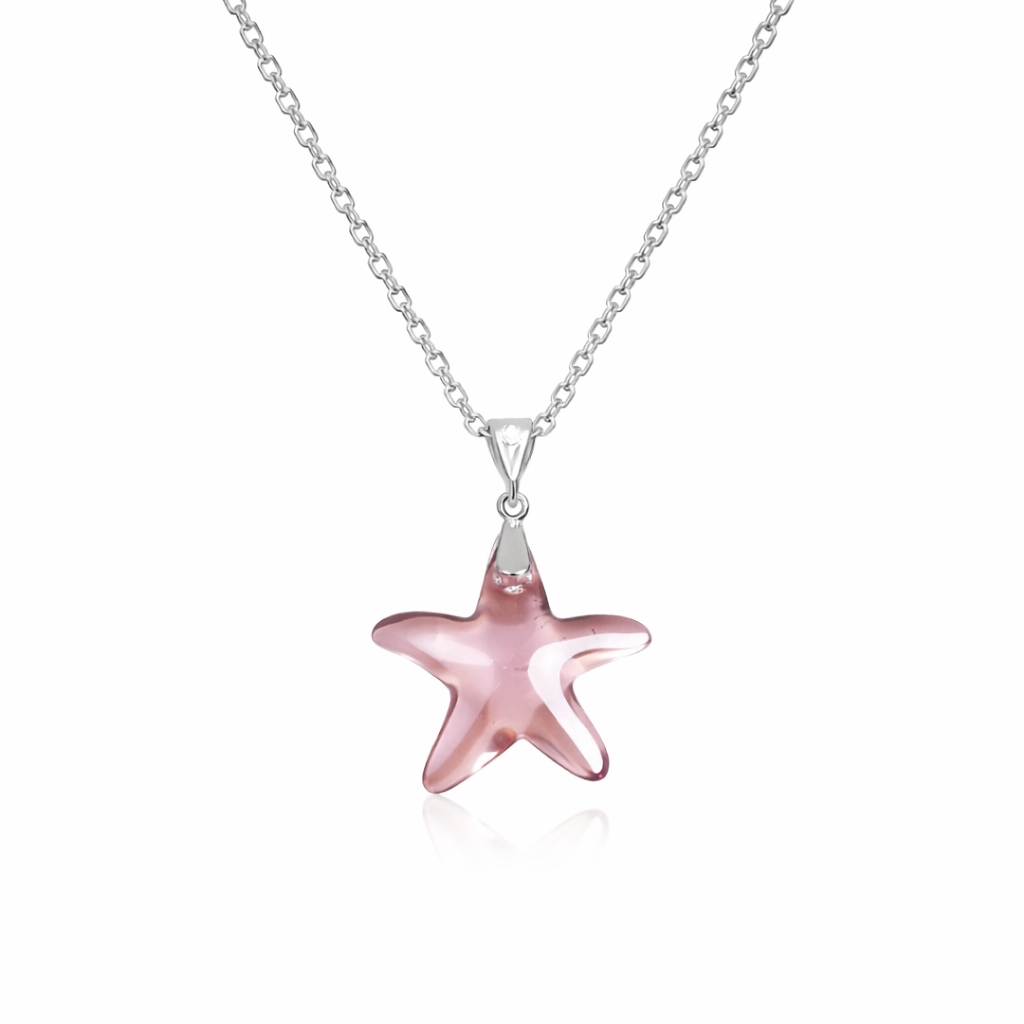 Purple Crystal Star Pendant Necklace Pure 925 Silver