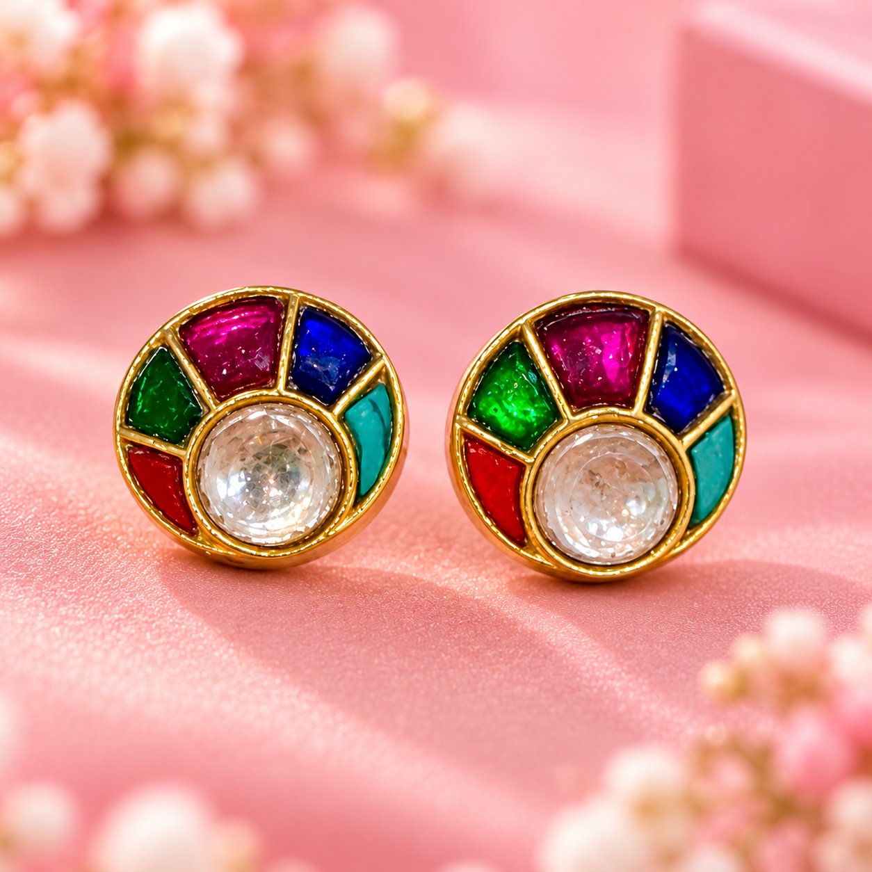 Taravya 925 Silver Rainbow Sunburst Stud Earrings