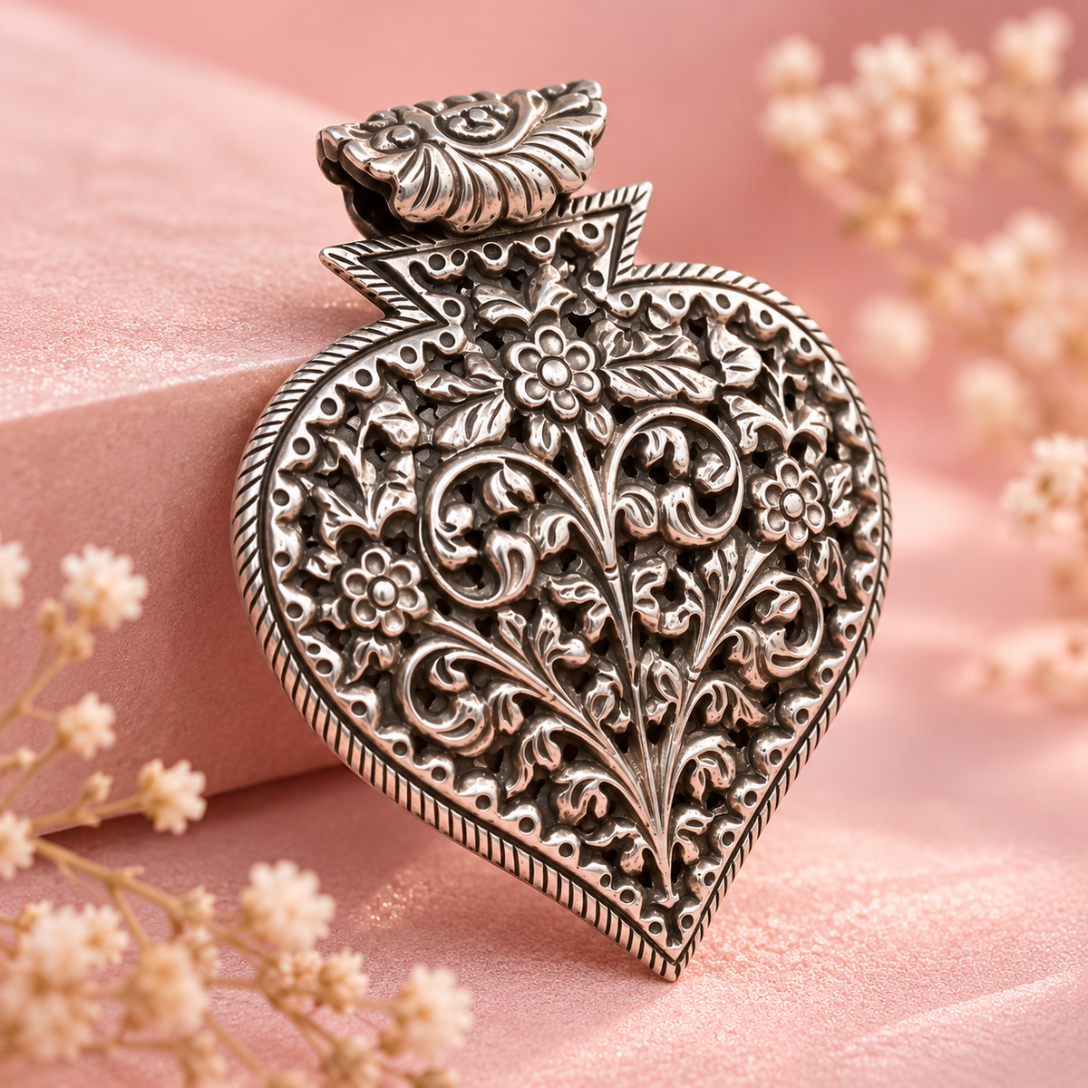 Taravya 925 Silver Floral Heart Pendant Taravya