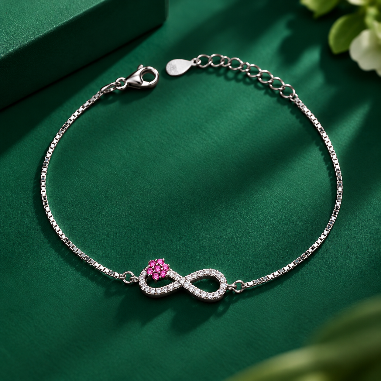 Taravya Women’s Infinity Pink Blossom Silver Bracelet