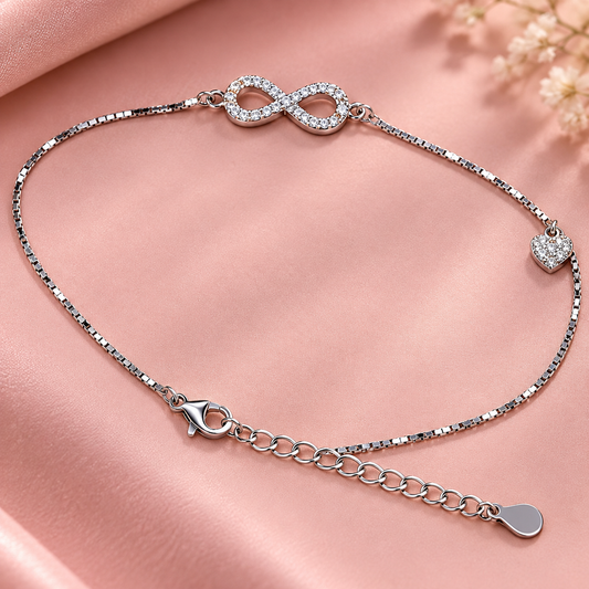 Taravya 925 Silver Infinity Heart Anklet Taravya