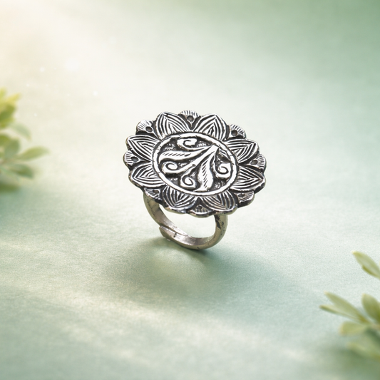 Bloom Oxidised Adjustable Ring