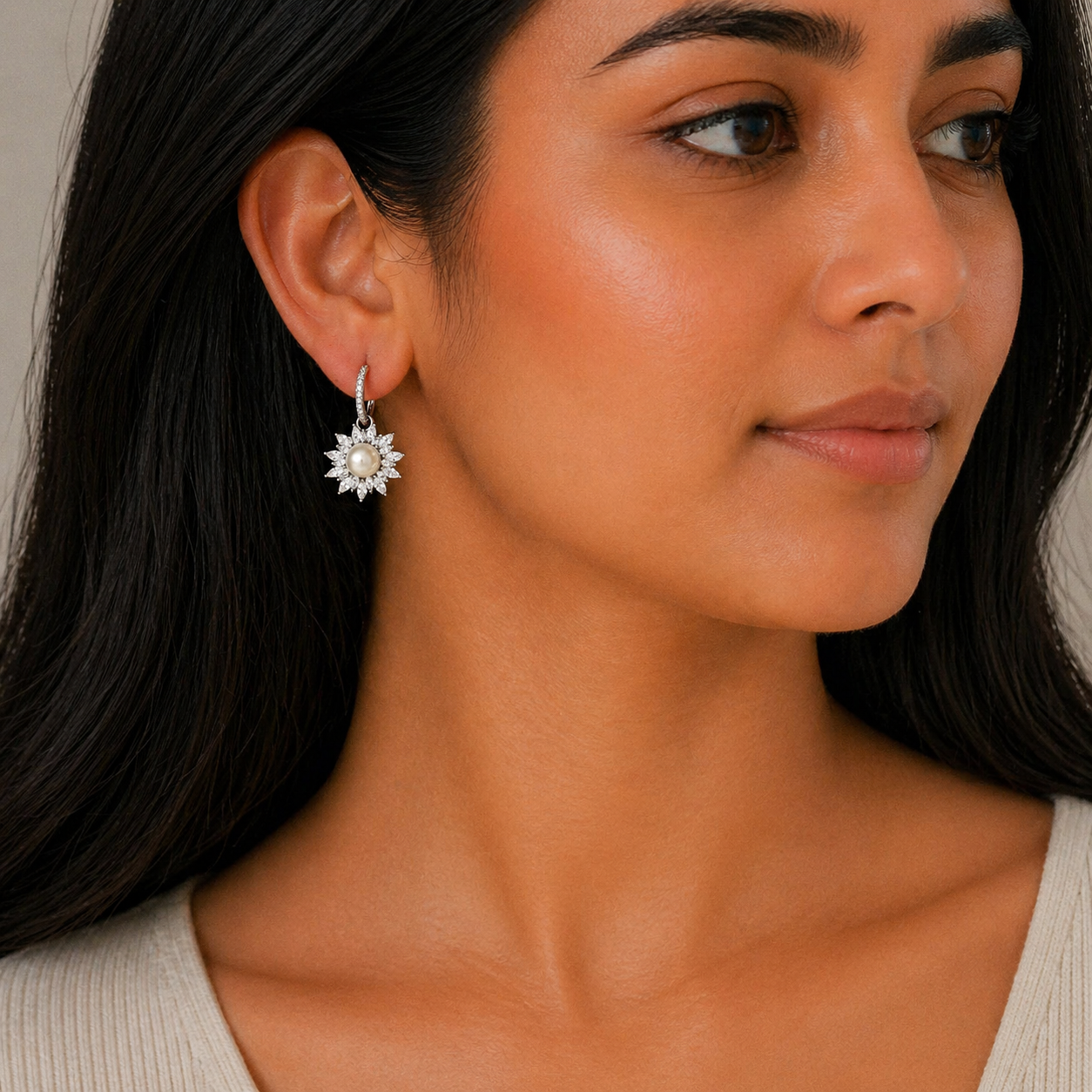 Pearl & Flower 925 Silver Hoop Earrings