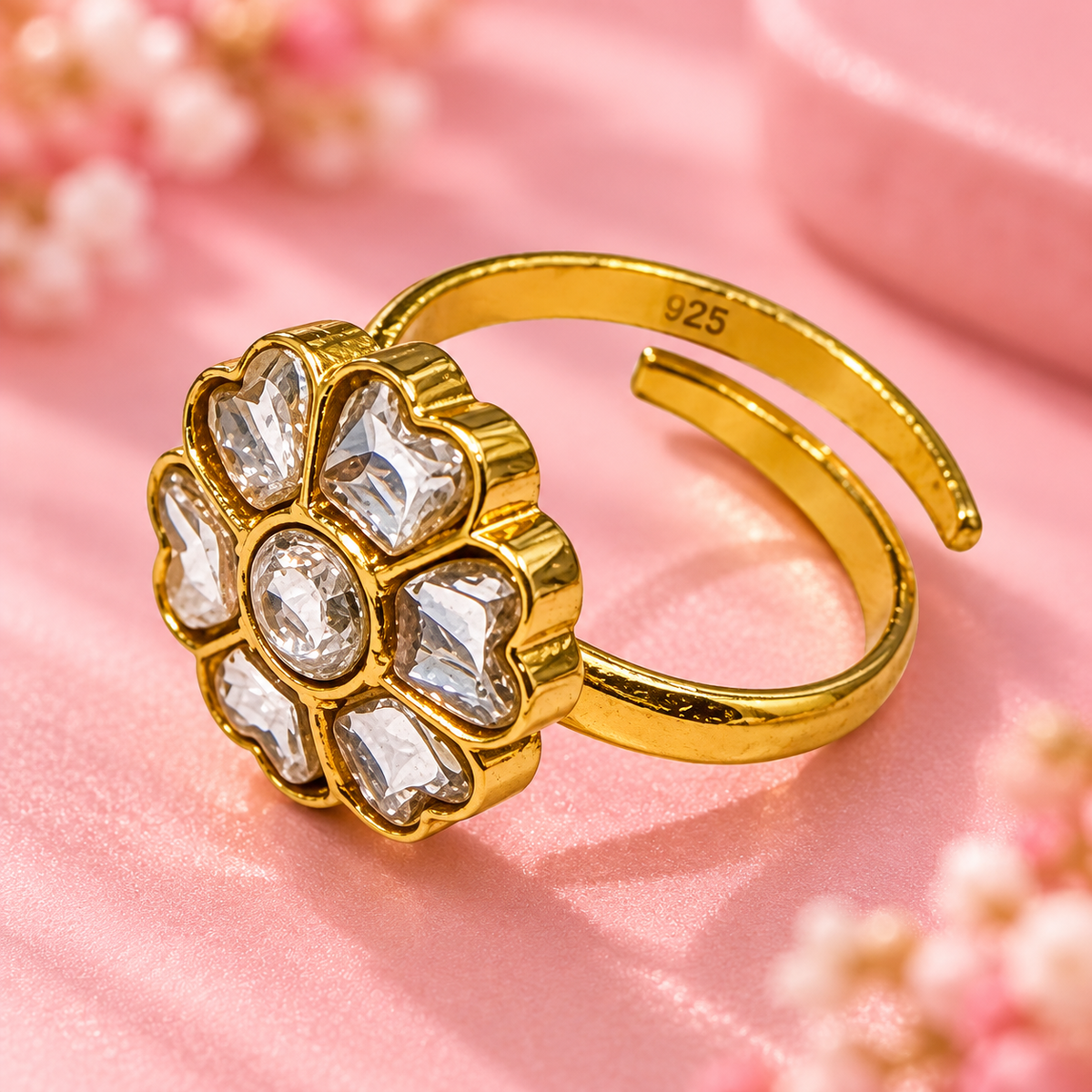 Taravya 925 Silver Blooming Heart Floral Ring