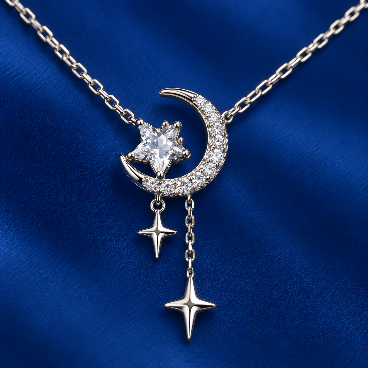 Taravya Celestial Moon & Stars Pendant Necklace