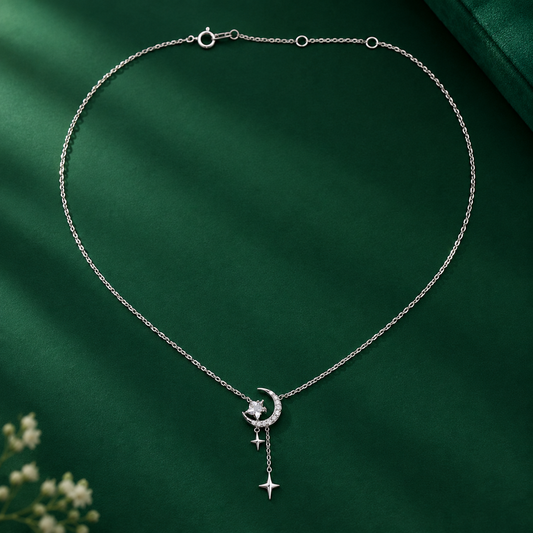 Taravya Celestial Moon & Stars Pendant Necklace