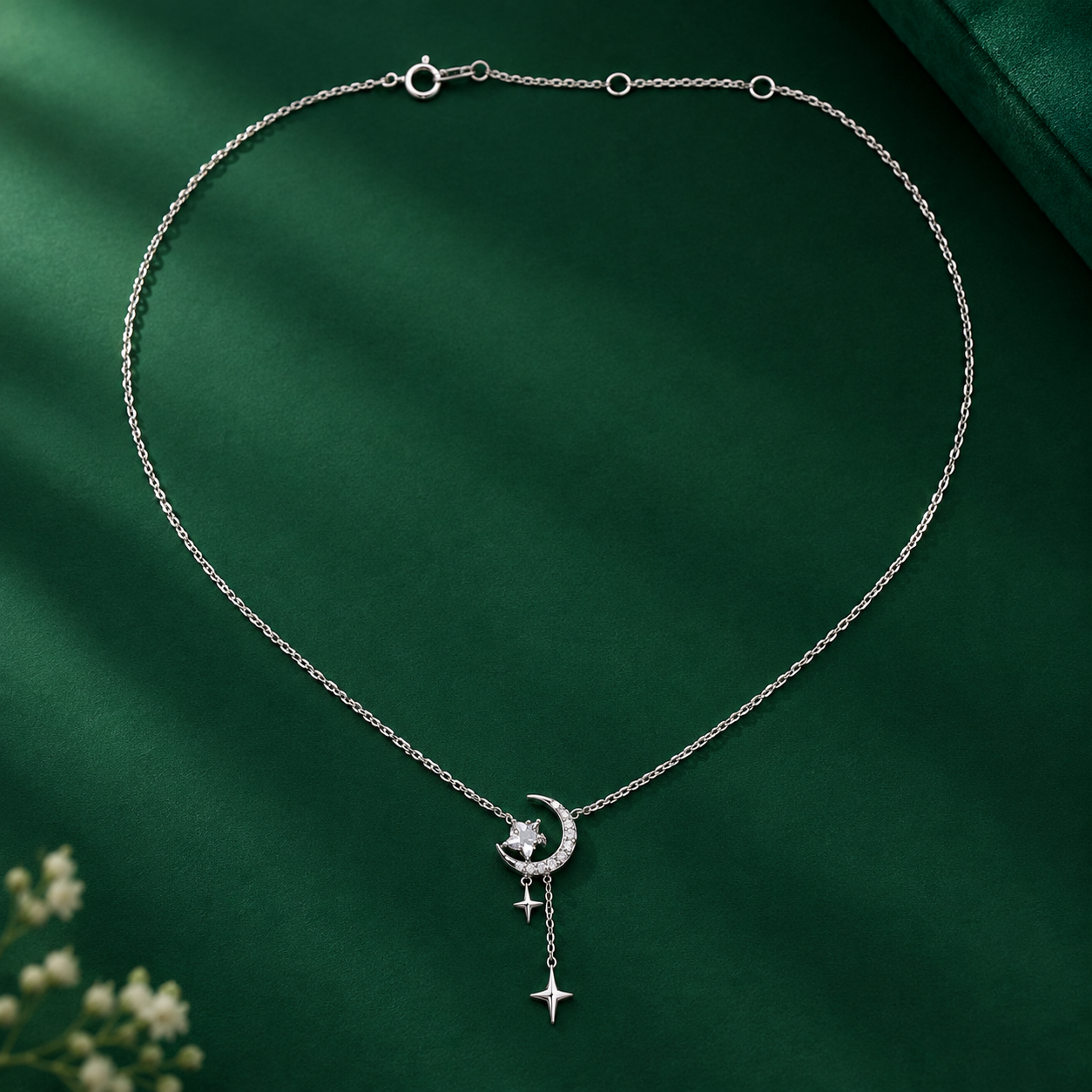 Taravya Celestial Moon & Stars Pendant Necklace