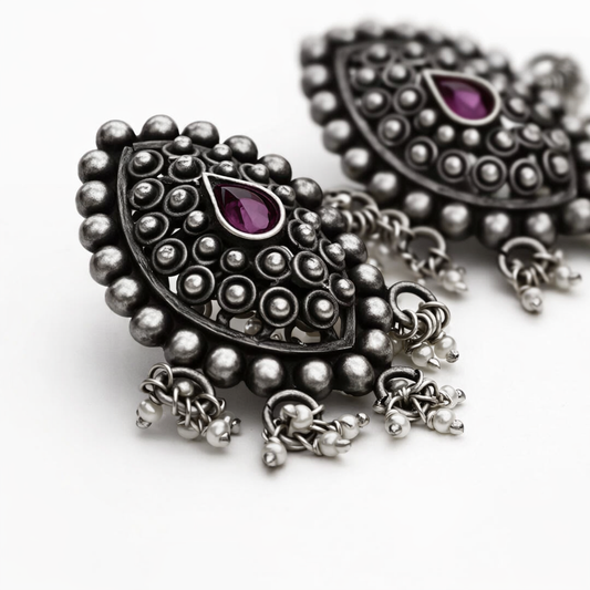 Rajwada Paisley Earrings Pure 925 Silver