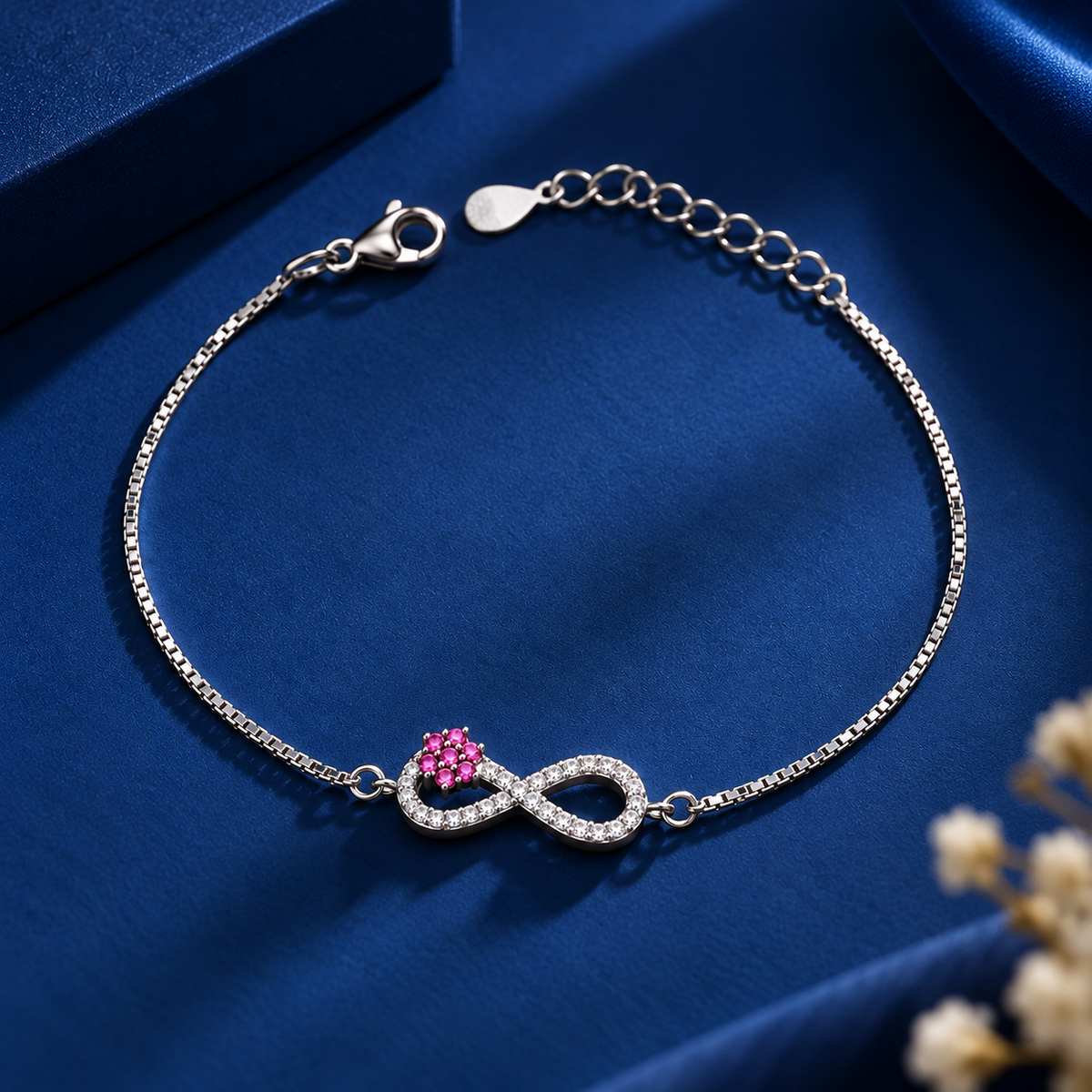 Taravya Women’s Infinity Pink Blossom Silver Bracelet
