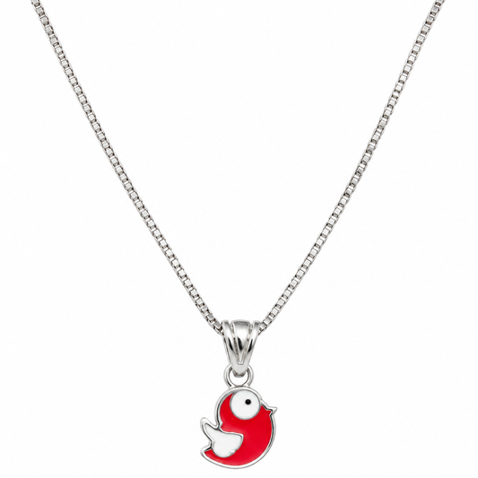 Red Enamel Bird Pendant Necklace Taravya