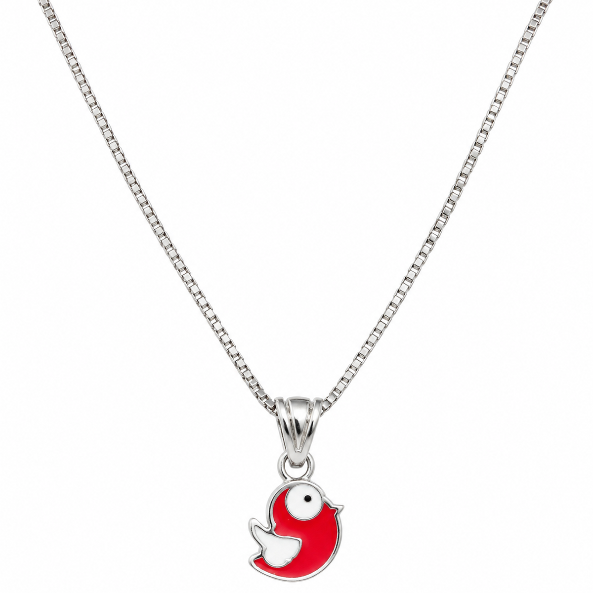 Red Enamel Bird Pendant Necklace
