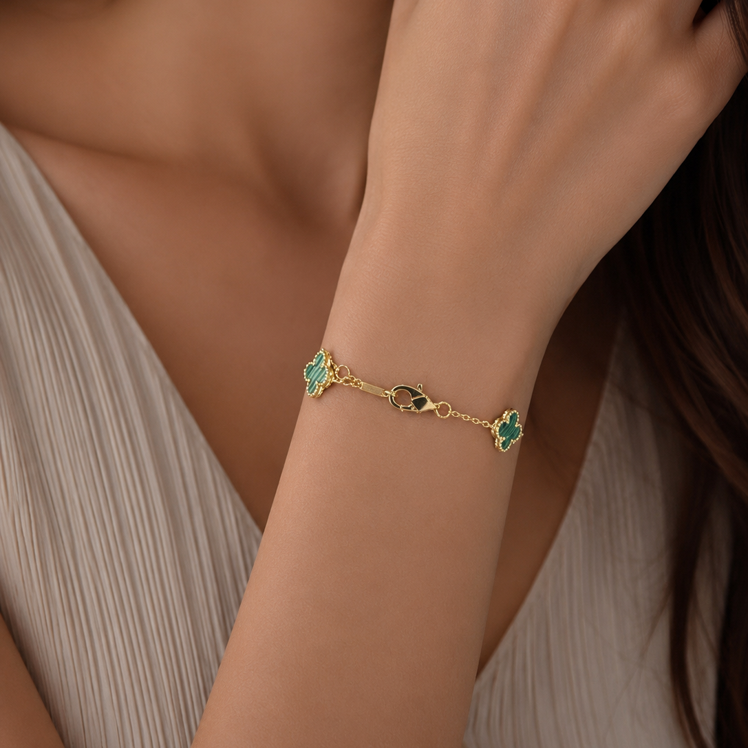 Emerald Clover 925 Sterling Silver Bracelet